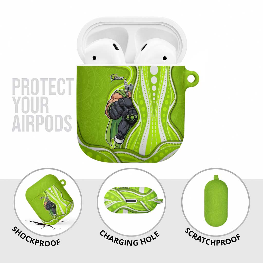 Sydney Thunder AirPods Case Aboriginal Dot Art Green White - Tribal Wave Pattern