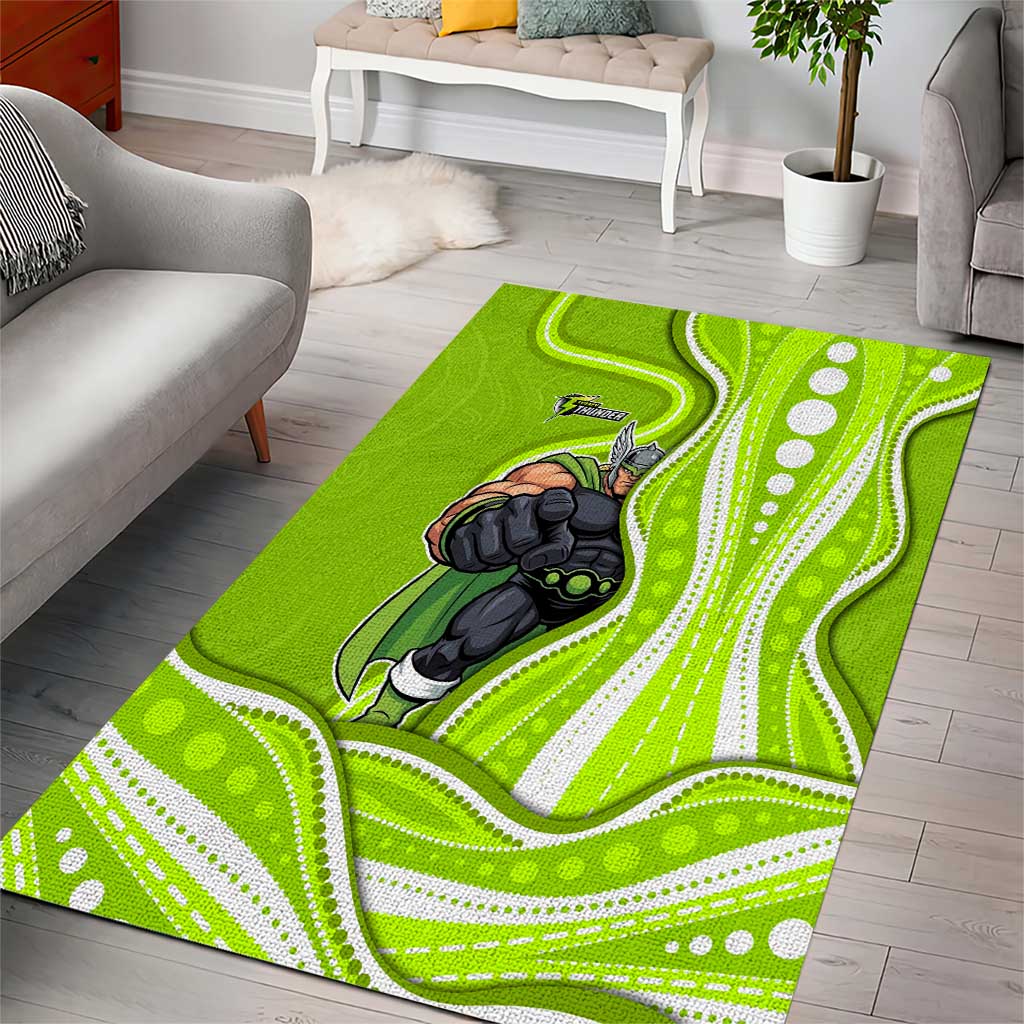 Sydney Thunder Area Rug Aboriginal Dot Art Green White - Tribal Wave Pattern