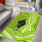 Sydney Thunder Area Rug Aboriginal Dot Art Green White - Tribal Wave Pattern