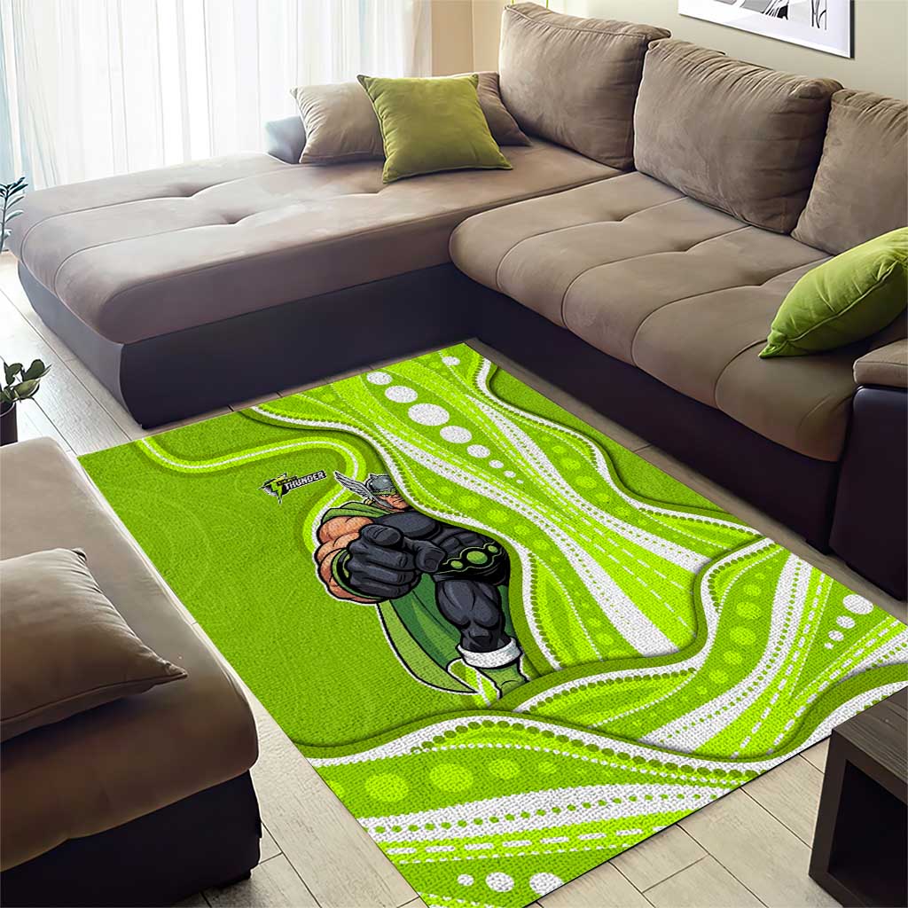 Sydney Thunder Area Rug Aboriginal Dot Art Green White - Tribal Wave Pattern