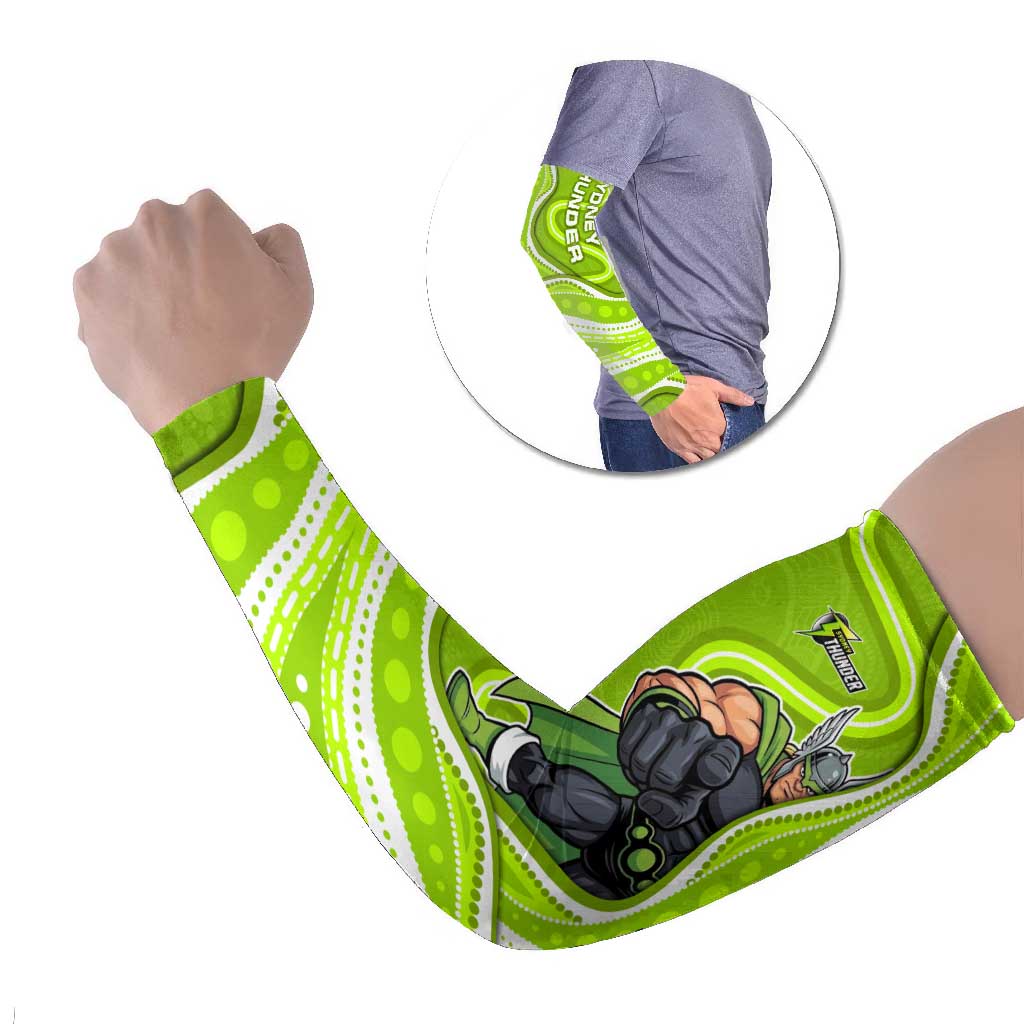 Sydney Thunder Arm Sleeves Aboriginal Dot Art Green White - Tribal Wave Pattern