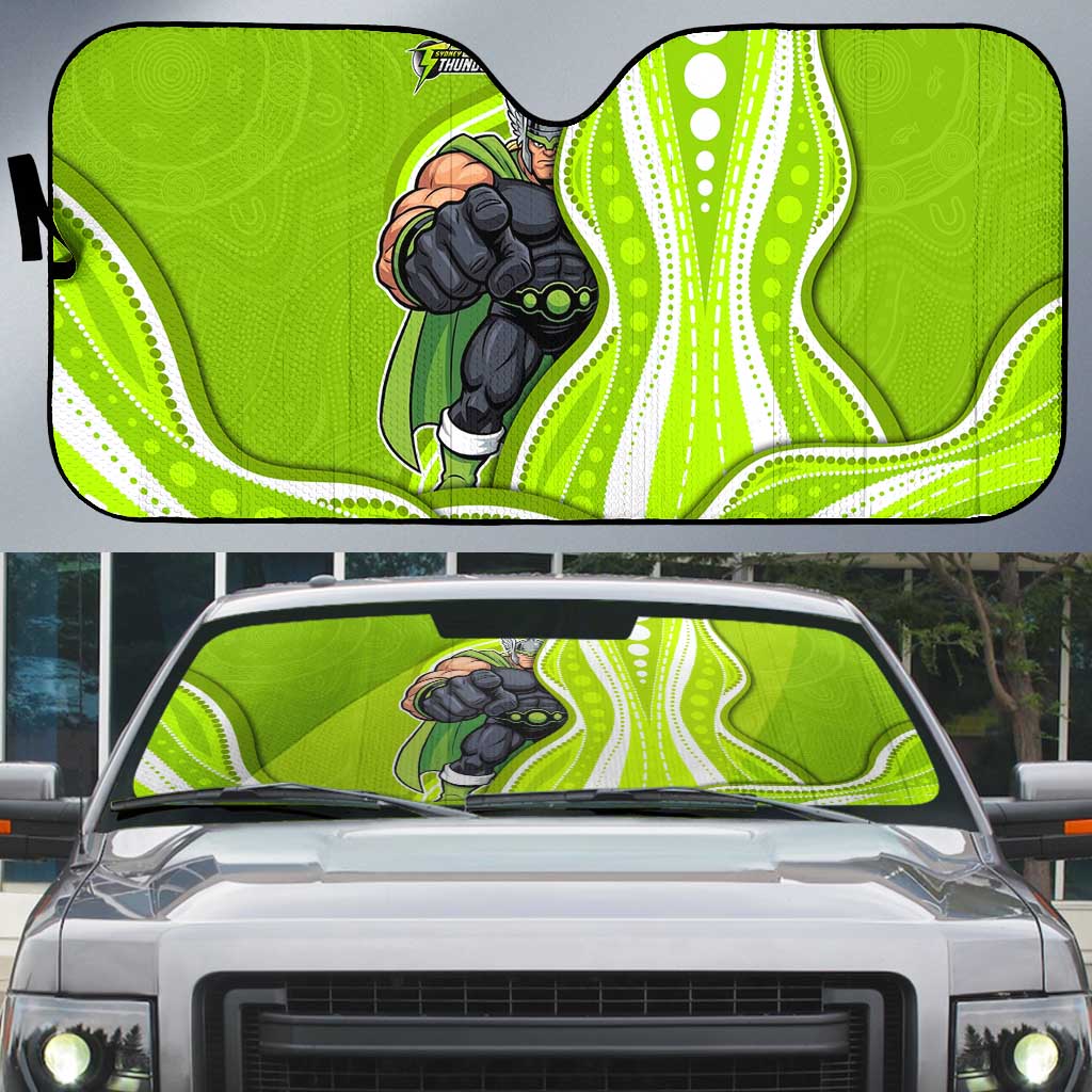 Sydney Thunder Auto Sun Shade Aboriginal Dot Art Green White - Tribal Wave Pattern