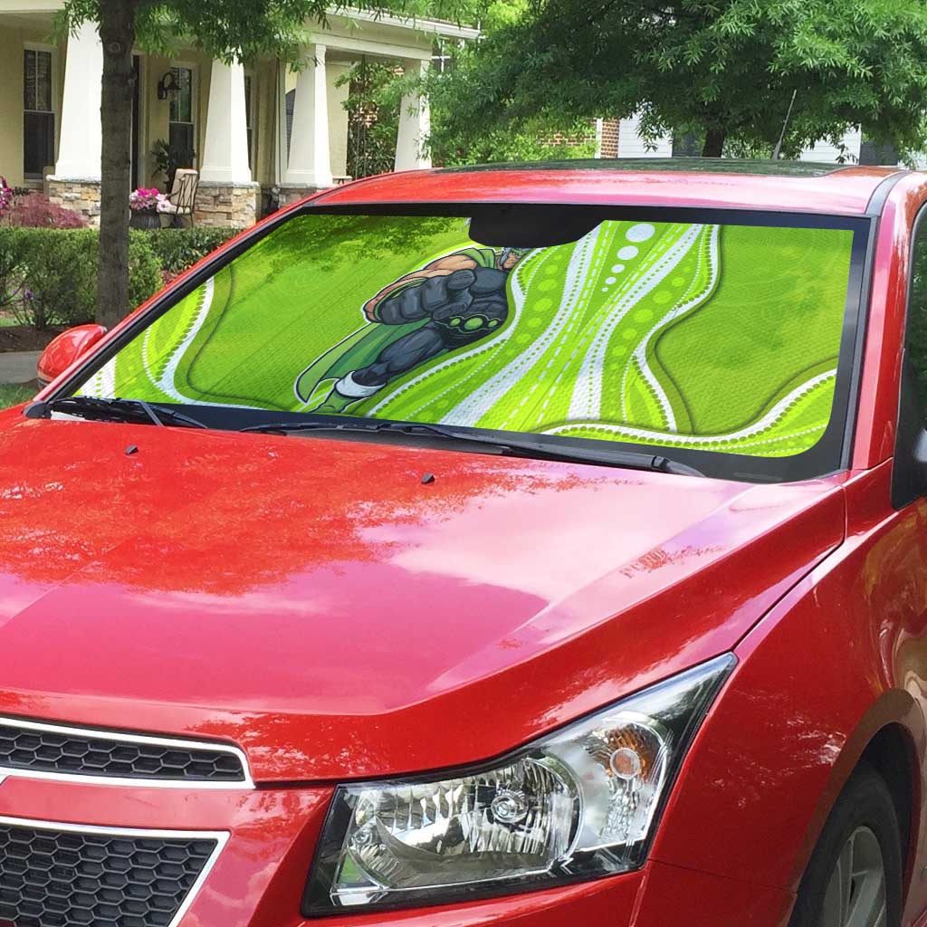 Sydney Thunder Auto Sun Shade Aboriginal Dot Art Green White - Tribal Wave Pattern