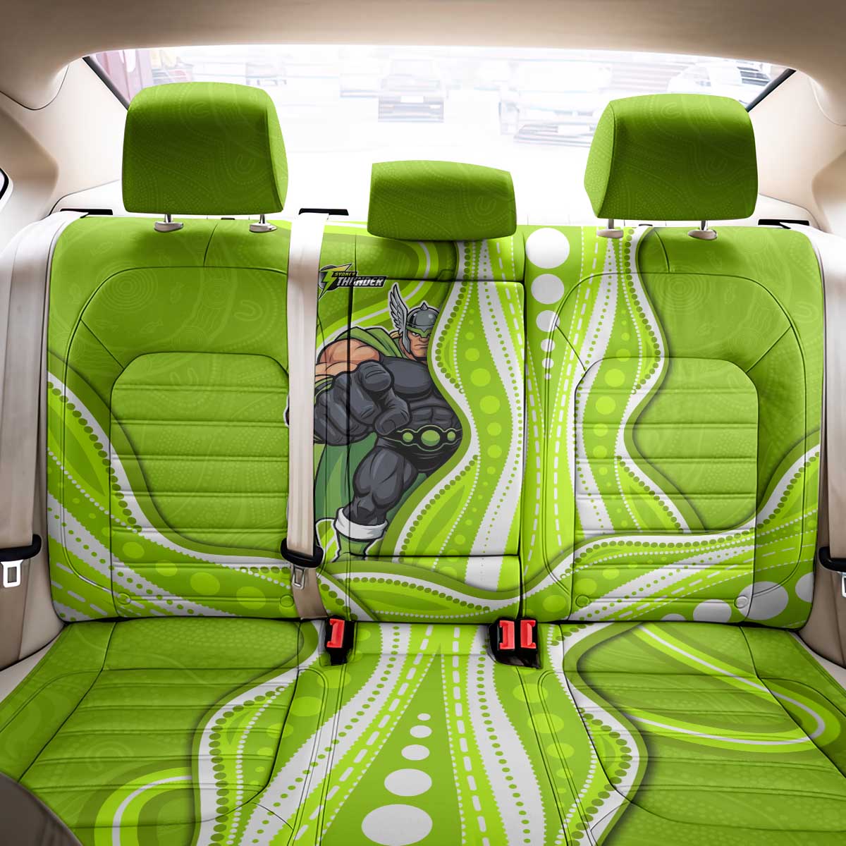 Sydney Thunder Back Car Seat Cover Aboriginal Dot Art Green White - Tribal Wave Pattern