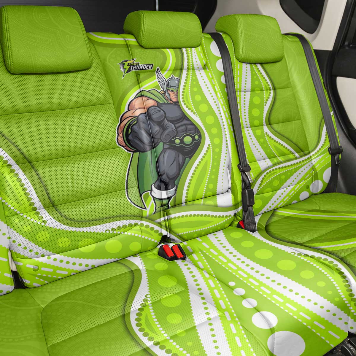 Sydney Thunder Back Car Seat Cover Aboriginal Dot Art Green White - Tribal Wave Pattern