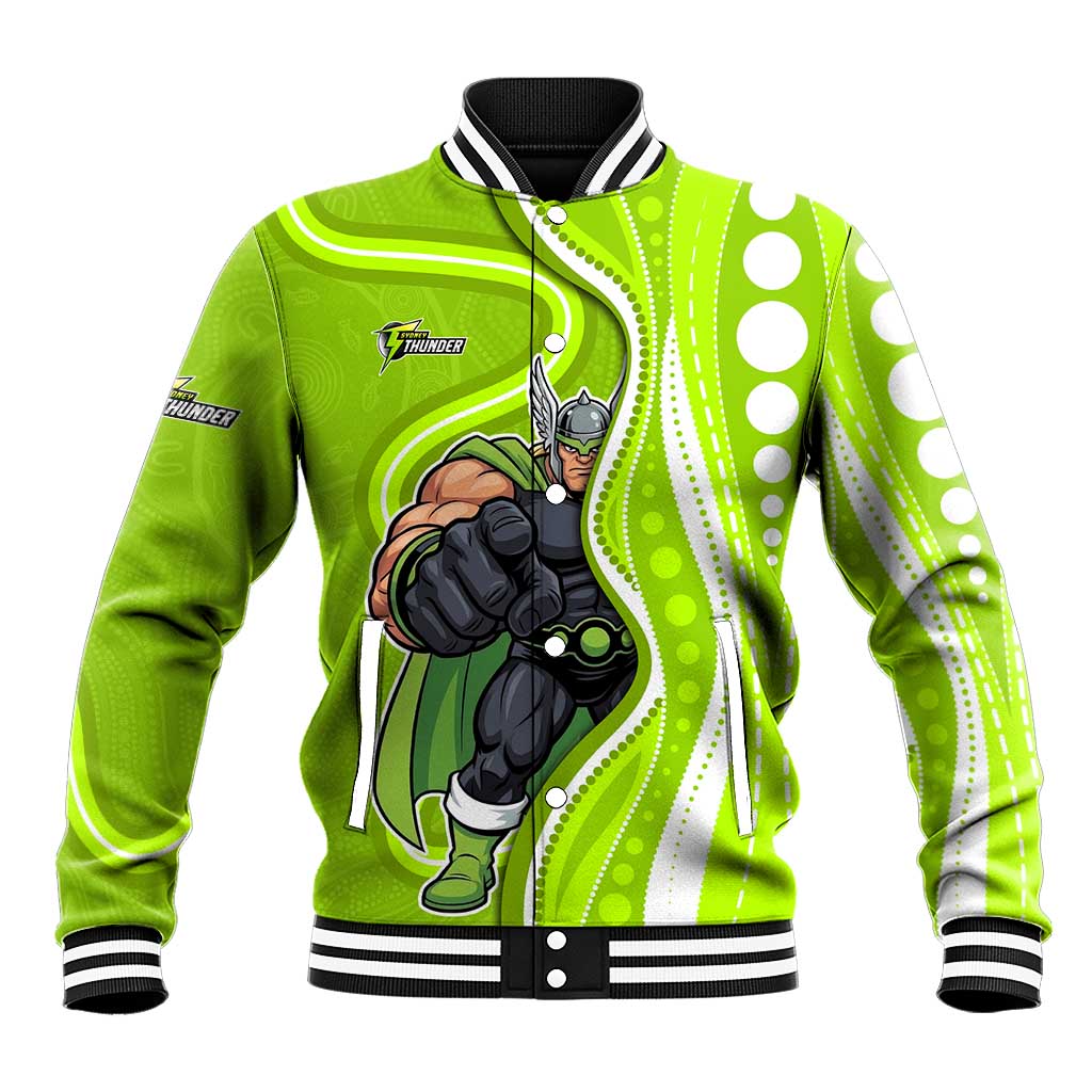 Sydney Thunder Baseball Jacket Aboriginal Dot Art Green White - Tribal Wave Pattern