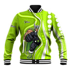 Sydney Thunder Baseball Jacket Aboriginal Dot Art Green White - Tribal Wave Pattern