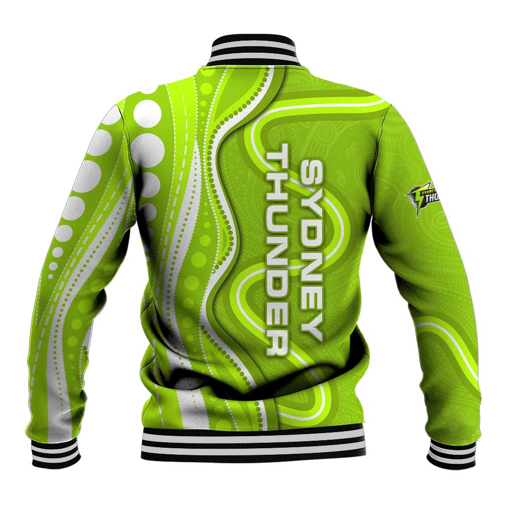 Sydney Thunder Baseball Jacket Aboriginal Dot Art Green White - Tribal Wave Pattern