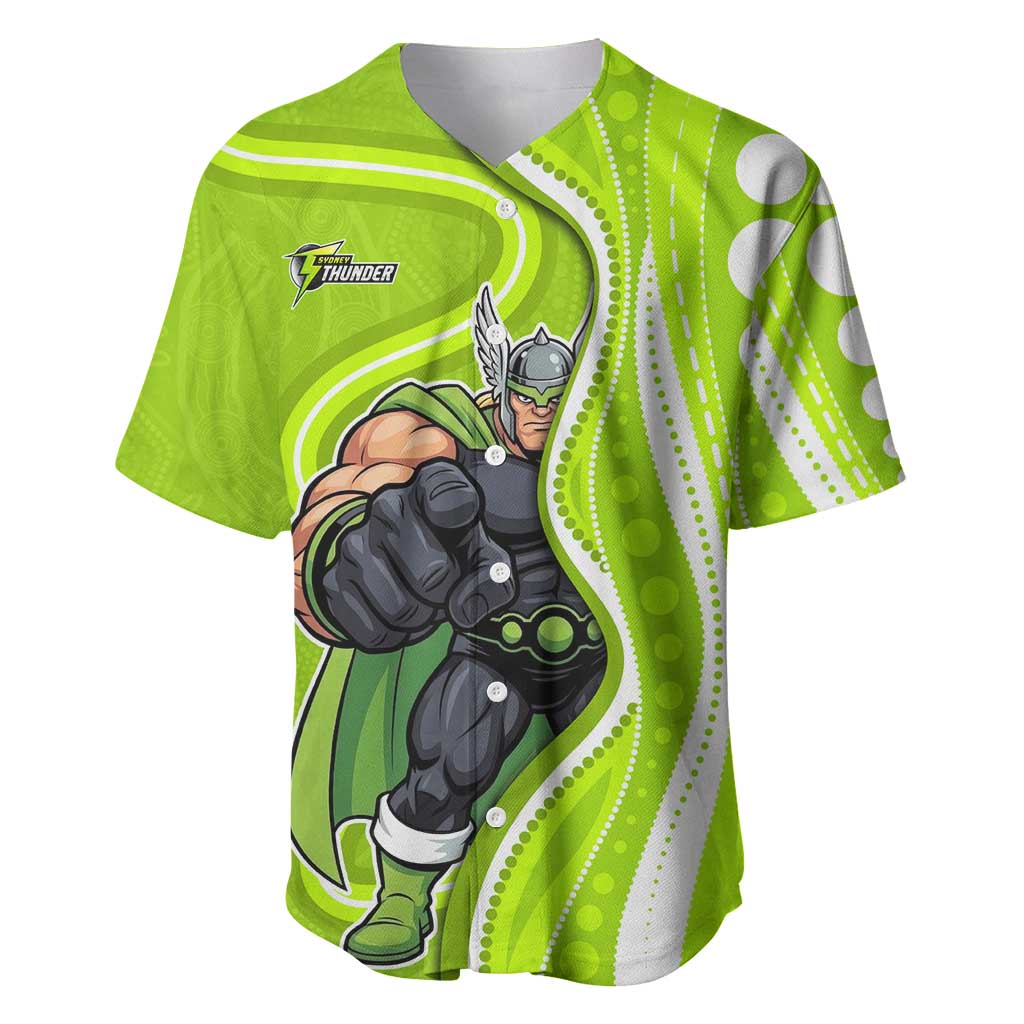 Sydney Thunder Baseball Jersey Aboriginal Dot Art Green White - Tribal Wave Pattern