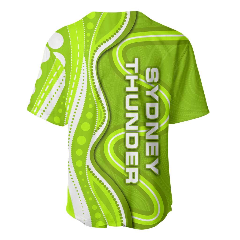 Sydney Thunder Baseball Jersey Aboriginal Dot Art Green White - Tribal Wave Pattern