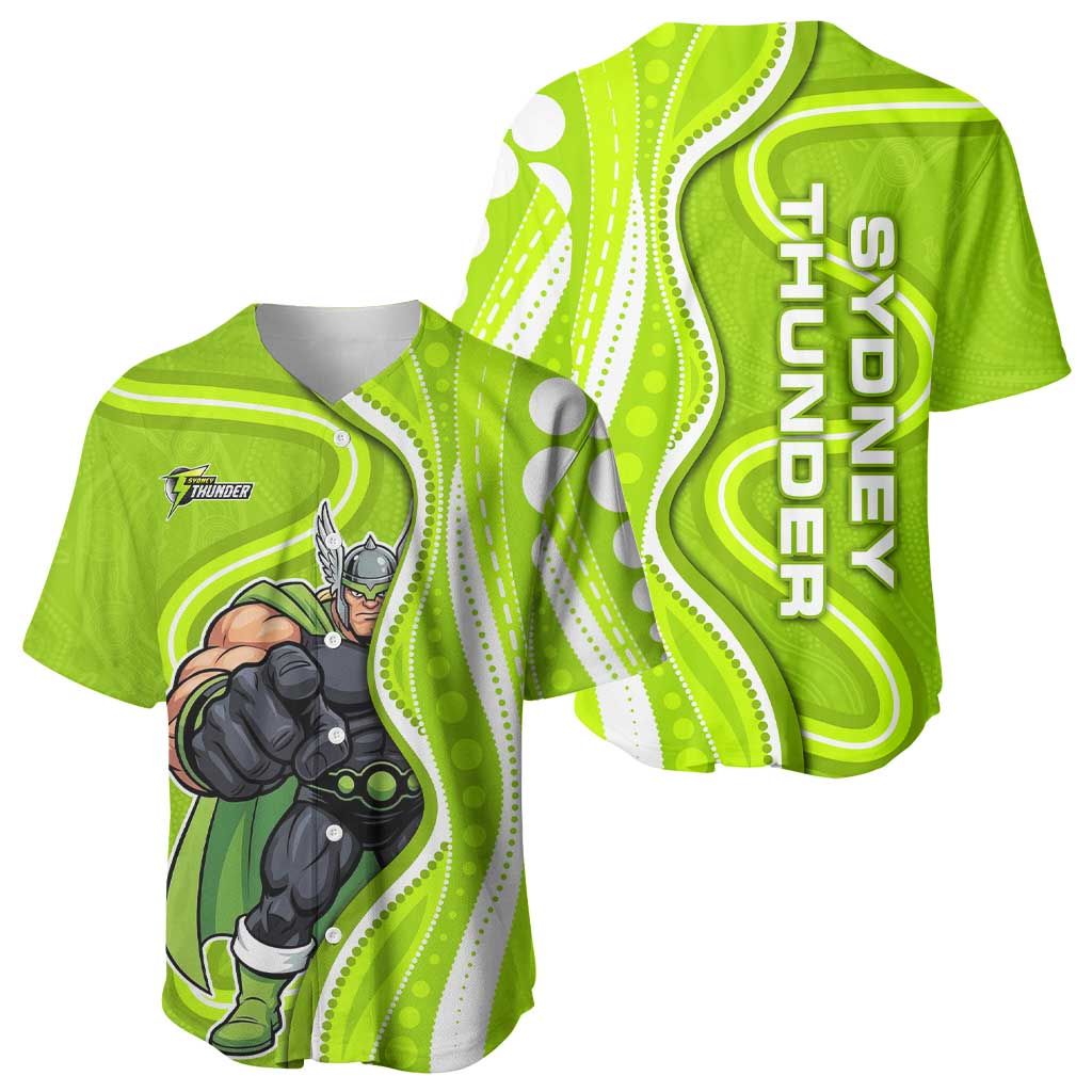 Sydney Thunder Baseball Jersey Aboriginal Dot Art Green White - Tribal Wave Pattern