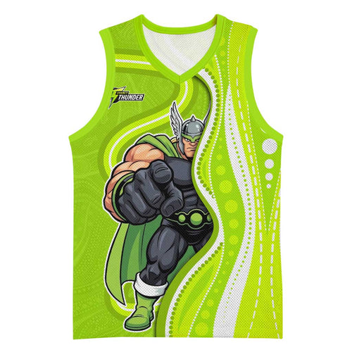 Sydney Thunder Basketball Jersey Aboriginal Dot Art Green White - Tribal Wave Pattern