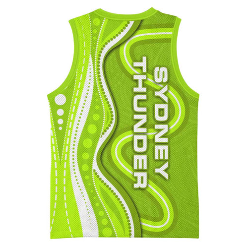 Sydney Thunder Basketball Jersey Aboriginal Dot Art Green White - Tribal Wave Pattern