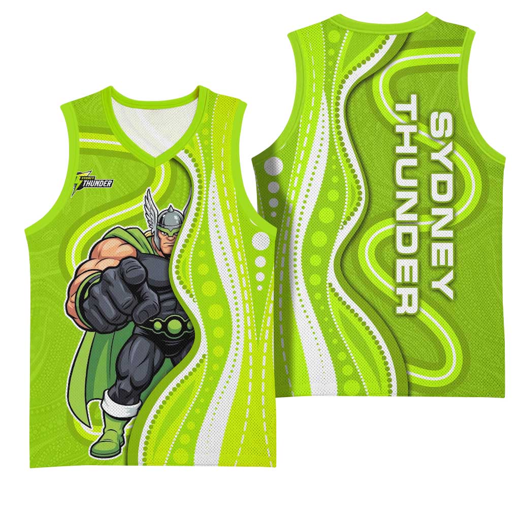 Sydney Thunder Basketball Jersey Aboriginal Dot Art Green White - Tribal Wave Pattern