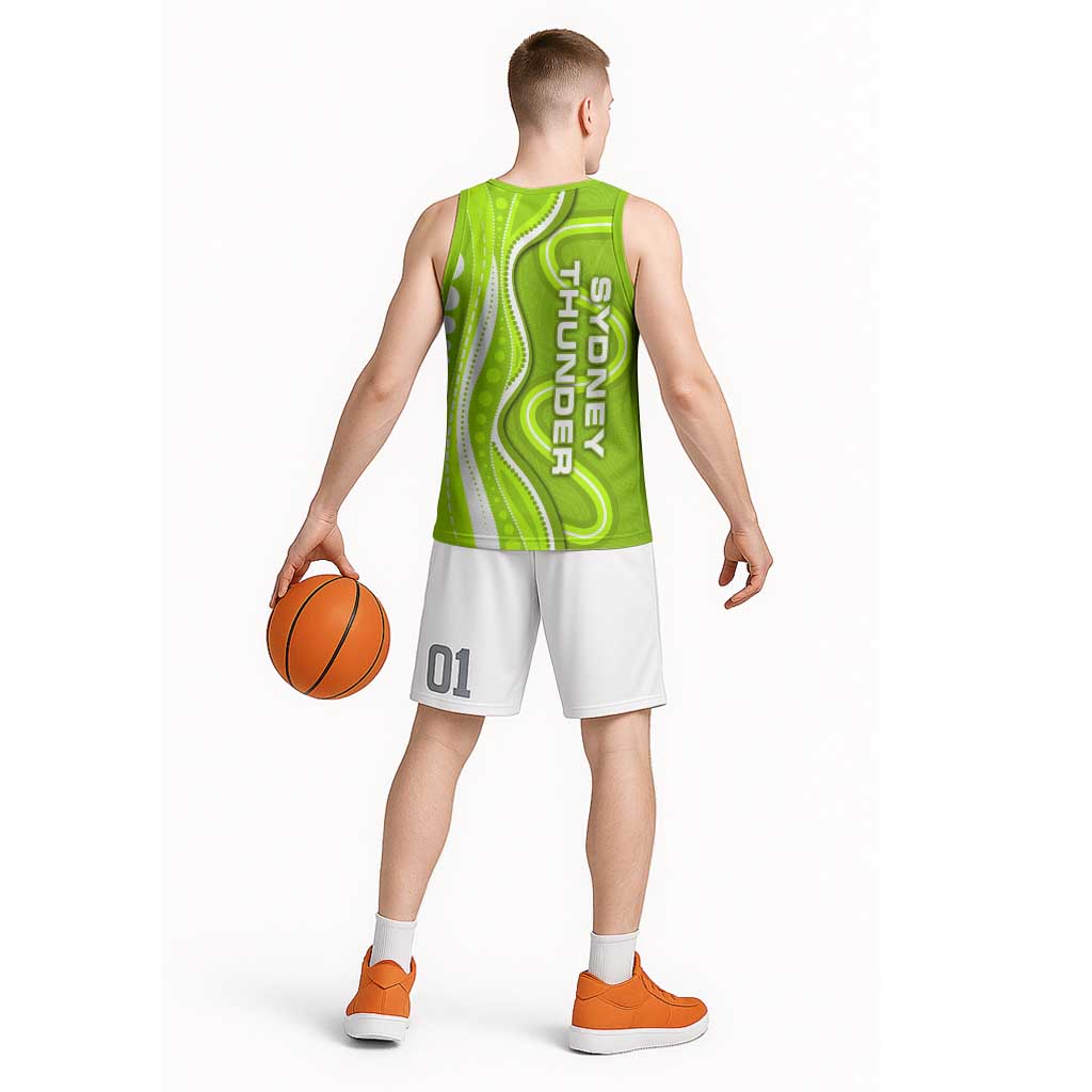 Sydney Thunder Basketball Jersey Aboriginal Dot Art Green White - Tribal Wave Pattern