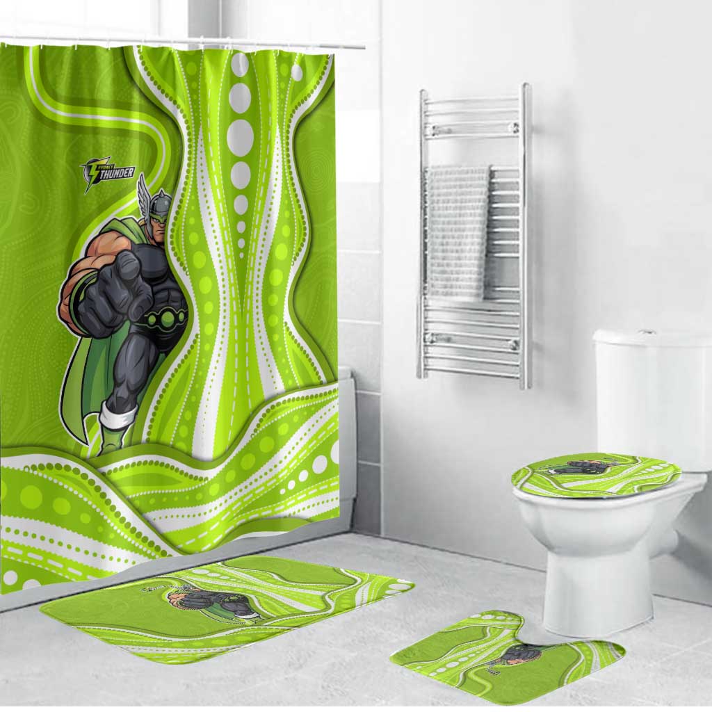 Sydney Thunder Bathroom Set Aboriginal Dot Art Green White - Tribal Wave Pattern