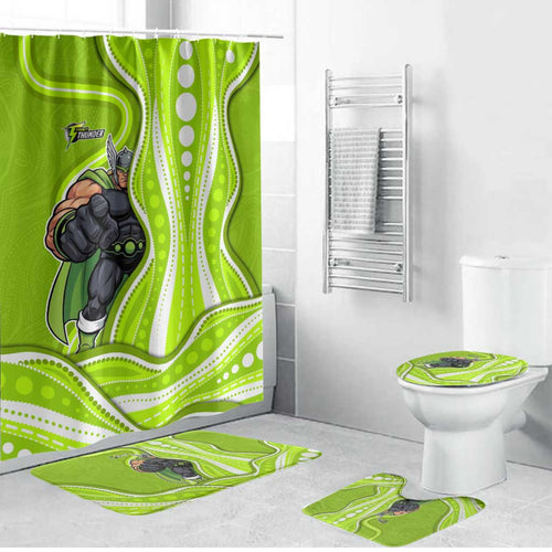 Sydney Thunder Bathroom Set Aboriginal Dot Art Green White - Tribal Wave Pattern