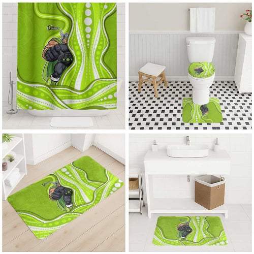 Sydney Thunder Bathroom Set Aboriginal Dot Art Green White - Tribal Wave Pattern
