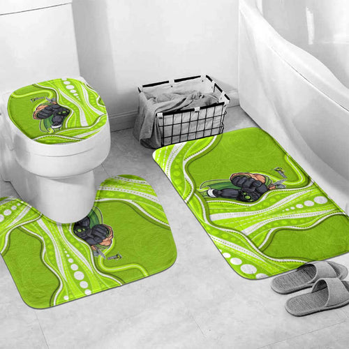 Sydney Thunder Bathroom Set Aboriginal Dot Art Green White - Tribal Wave Pattern
