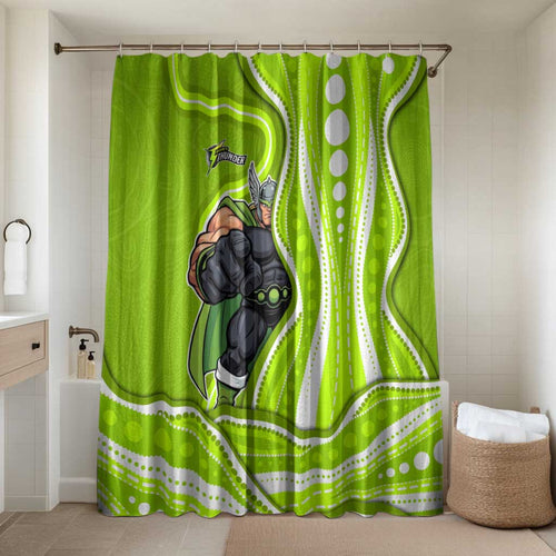 Sydney Thunder Bathroom Set Aboriginal Dot Art Green White - Tribal Wave Pattern