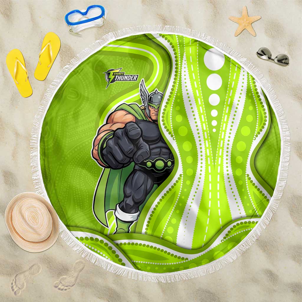 Sydney Thunder Beach Blanket Aboriginal Dot Art Green White - Tribal Wave Pattern