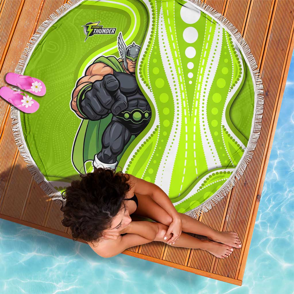 Sydney Thunder Beach Blanket Aboriginal Dot Art Green White - Tribal Wave Pattern