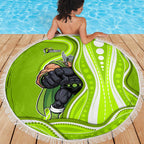 Sydney Thunder Beach Blanket Aboriginal Dot Art Green White - Tribal Wave Pattern