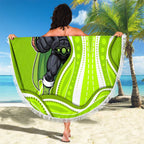Sydney Thunder Beach Blanket Aboriginal Dot Art Green White - Tribal Wave Pattern