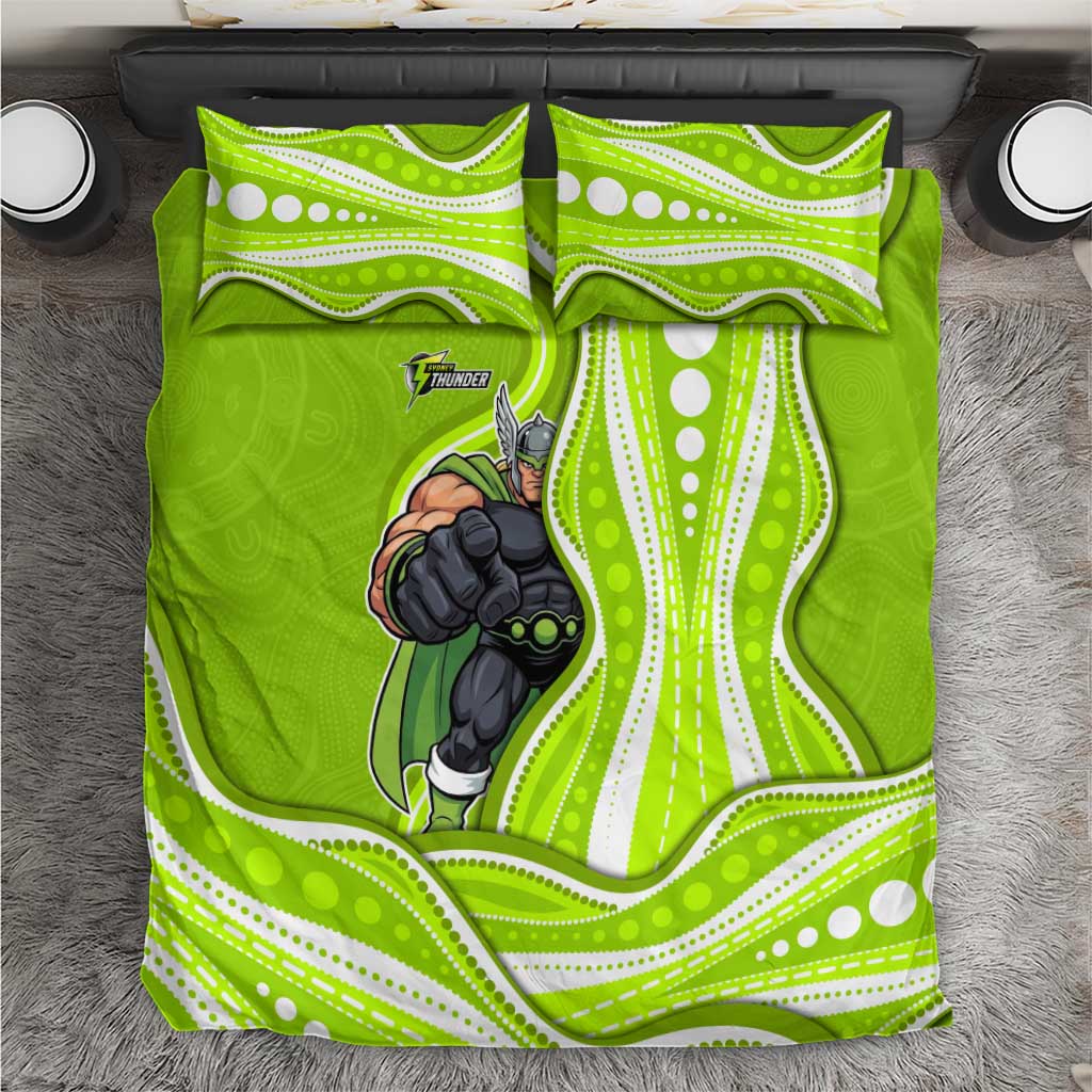 Sydney Thunder Bedding Set Aboriginal Dot Art Green White - Tribal Wave Pattern