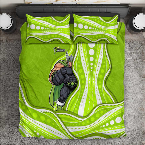 Sydney Thunder Bedding Set Aboriginal Dot Art Green White - Tribal Wave Pattern