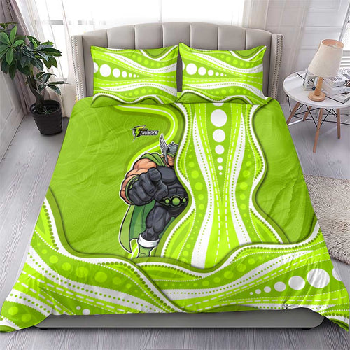 Sydney Thunder Bedding Set Aboriginal Dot Art Green White - Tribal Wave Pattern