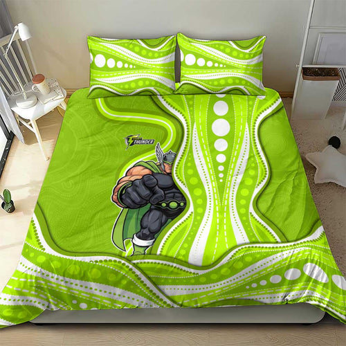 Sydney Thunder Bedding Set Aboriginal Dot Art Green White - Tribal Wave Pattern