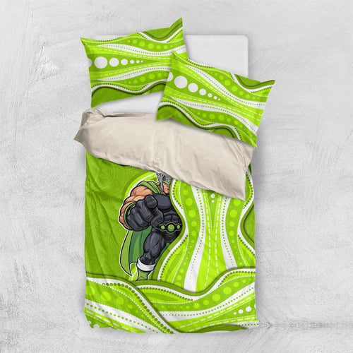 Sydney Thunder Bedding Set Aboriginal Dot Art Green White - Tribal Wave Pattern