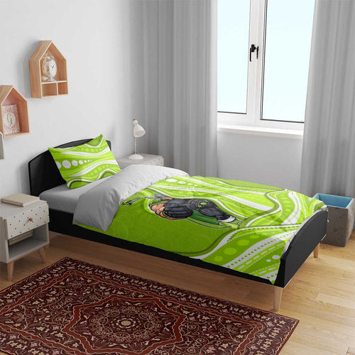 Sydney Thunder Bedding Set Aboriginal Dot Art Green White - Tribal Wave Pattern
