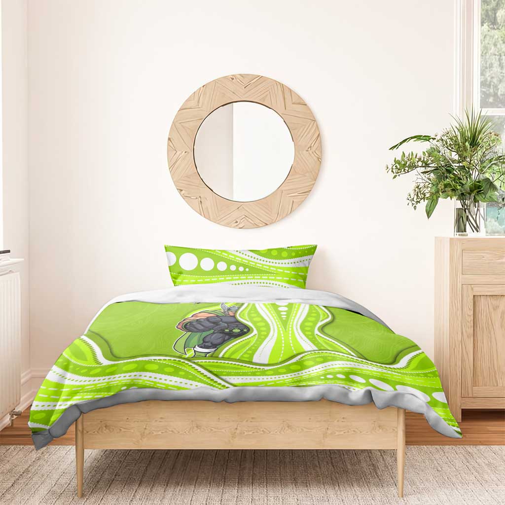 Sydney Thunder Bedding Set Aboriginal Dot Art Green White - Tribal Wave Pattern