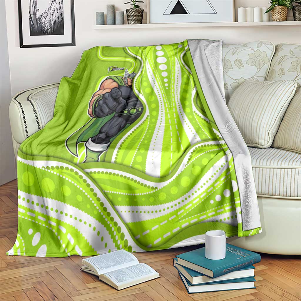 Sydney Thunder Blanket Aboriginal Dot Art Green White - Tribal Wave Pattern