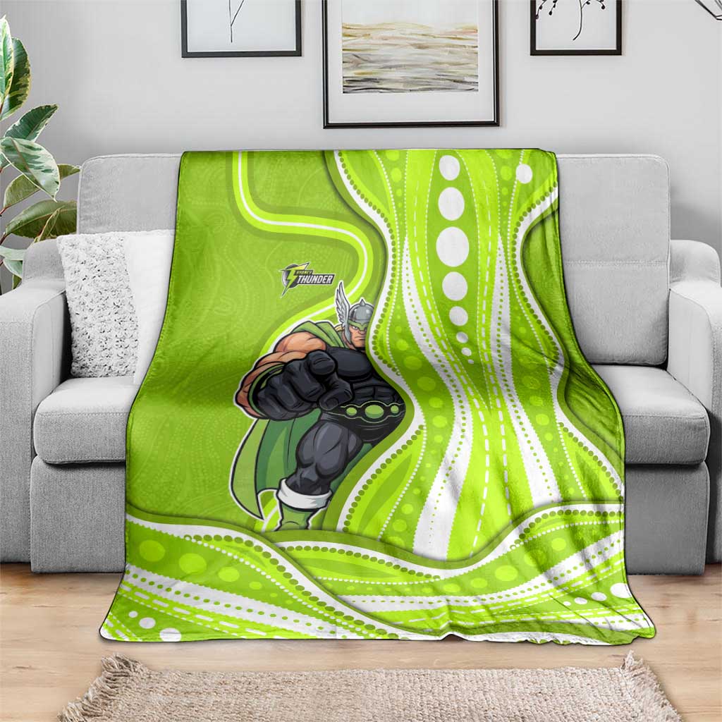 Sydney Thunder Blanket Aboriginal Dot Art Green White - Tribal Wave Pattern