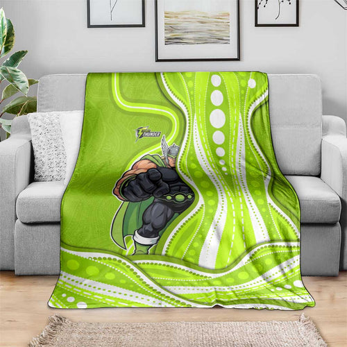 Sydney Thunder Blanket Aboriginal Dot Art Green White - Tribal Wave Pattern