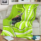 Sydney Thunder Blanket Aboriginal Dot Art Green White - Tribal Wave Pattern