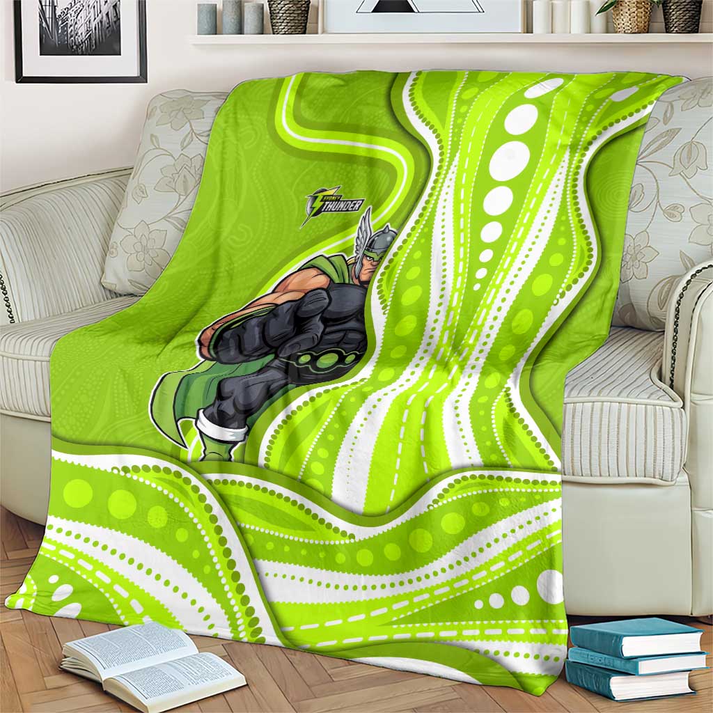 Sydney Thunder Blanket Aboriginal Dot Art Green White - Tribal Wave Pattern
