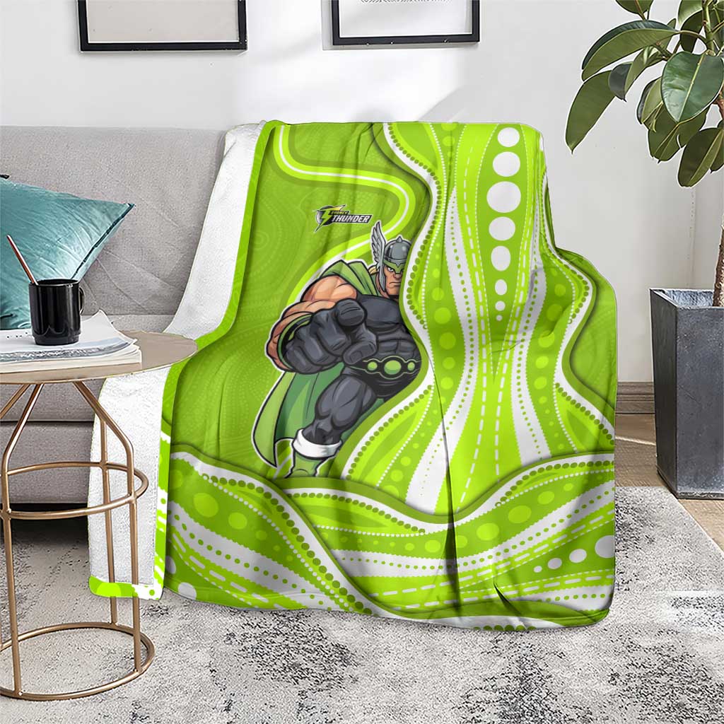 Sydney Thunder Blanket Aboriginal Dot Art Green White - Tribal Wave Pattern