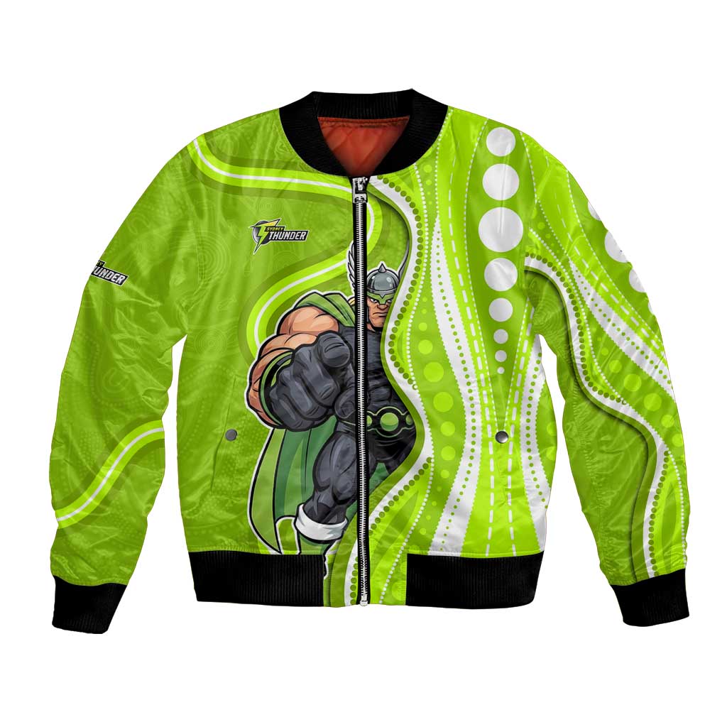 Sydney Thunder Bomber Jacket Aboriginal Dot Art Green White - Tribal Wave Pattern