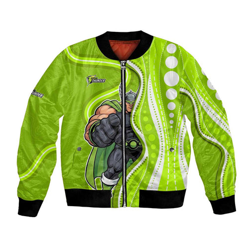 Sydney Thunder Bomber Jacket Aboriginal Dot Art Green White - Tribal Wave Pattern