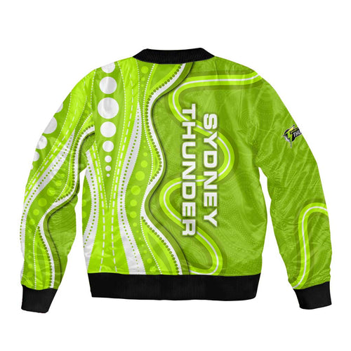 Sydney Thunder Bomber Jacket Aboriginal Dot Art Green White - Tribal Wave Pattern