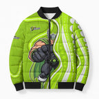 Sydney Thunder Bomber Puffer Jacket Aboriginal Dot Art Green White - Tribal Wave Pattern