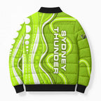 Sydney Thunder Bomber Puffer Jacket Aboriginal Dot Art Green White - Tribal Wave Pattern