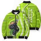 Sydney Thunder Bomber Puffer Jacket Aboriginal Dot Art Green White - Tribal Wave Pattern