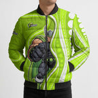 Sydney Thunder Bomber Puffer Jacket Aboriginal Dot Art Green White - Tribal Wave Pattern