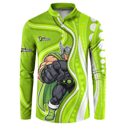 Sydney Thunder Button Sweatshirt Aboriginal Dot Art Green White - Tribal Wave Pattern