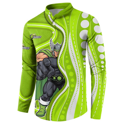 Sydney Thunder Button Sweatshirt Aboriginal Dot Art Green White - Tribal Wave Pattern